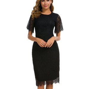 NWT MSLG BLACK FLORAL LACE DRESS SMALL‎